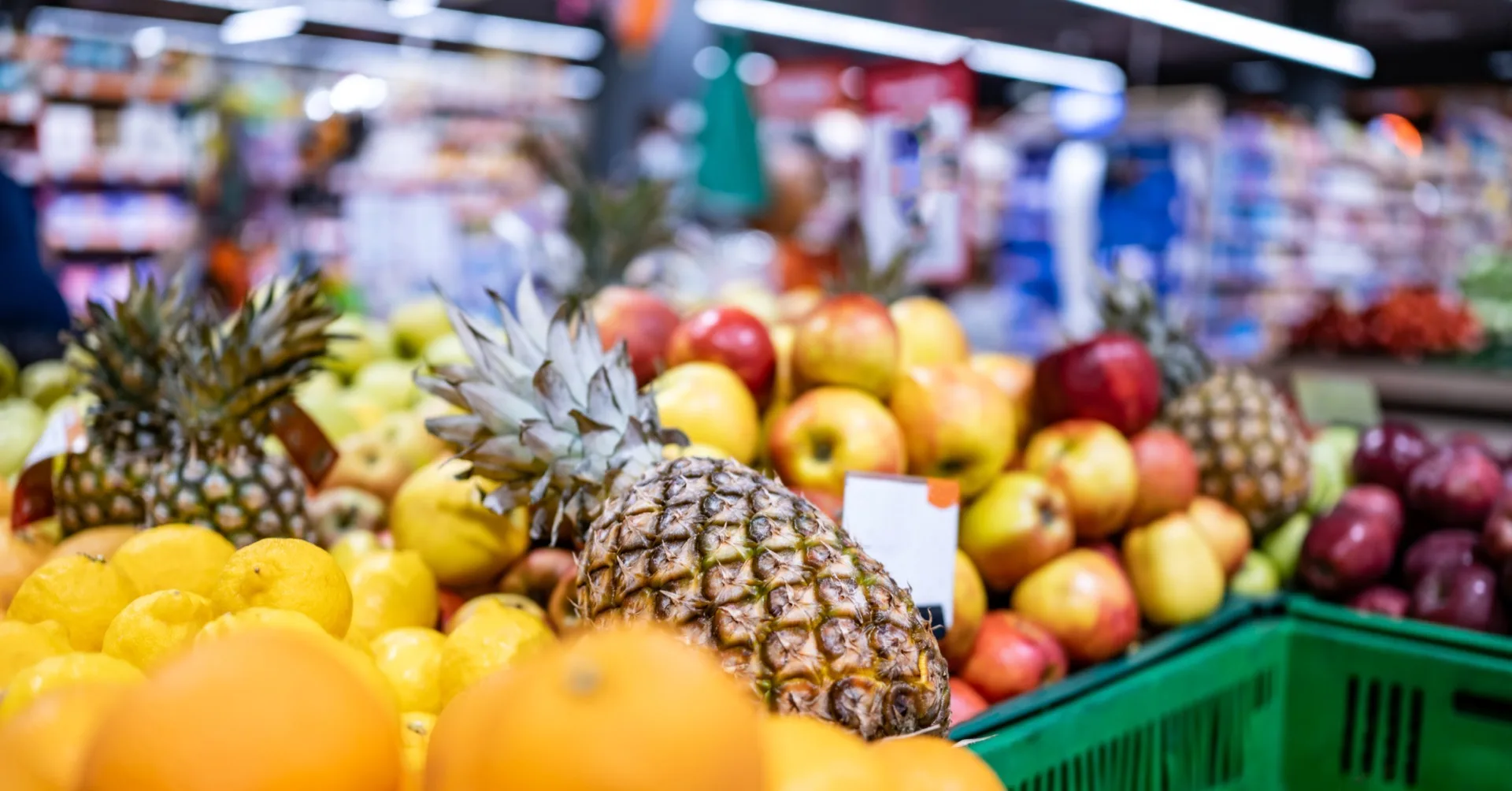 Organic produce display at a specialty grocery store in Dubai