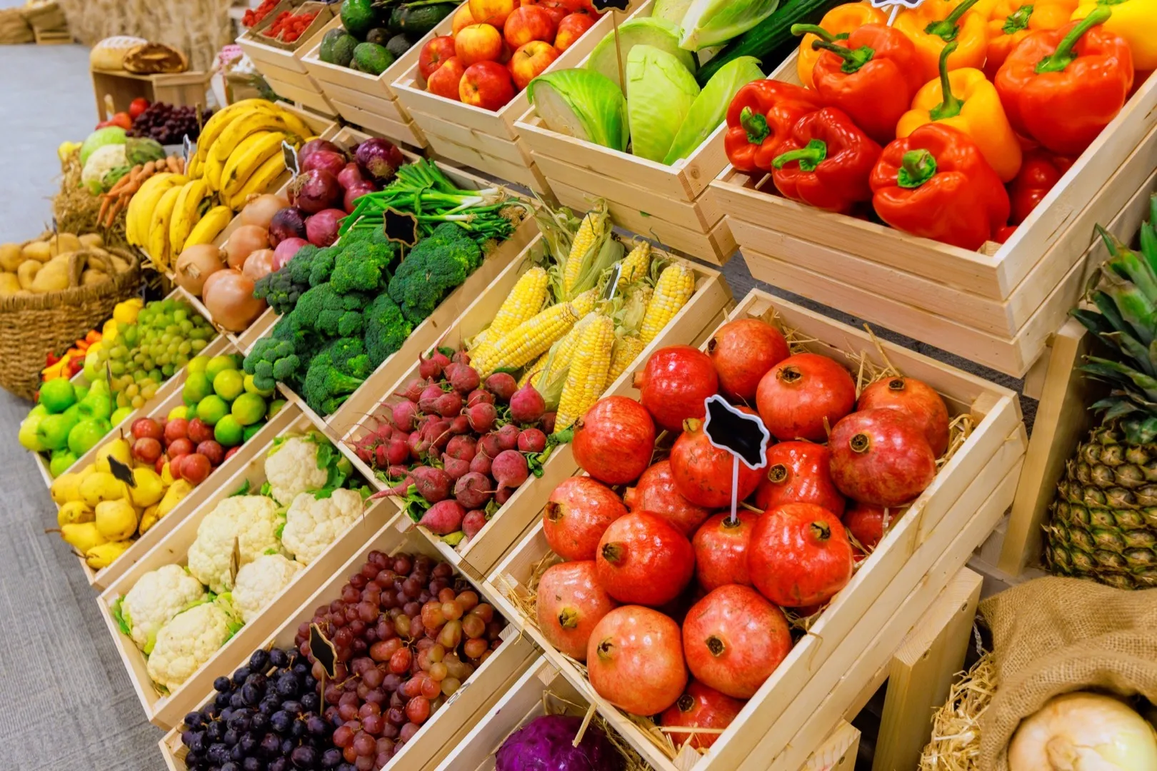 Fresh fruit and vegetable section in a Dubai supermarket